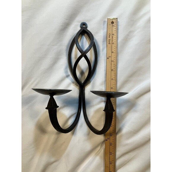 Double Pillar Candle Wall Sconce Forge Iron Brown Birdcage Design 12" Home Decor - Picture 5 of 6